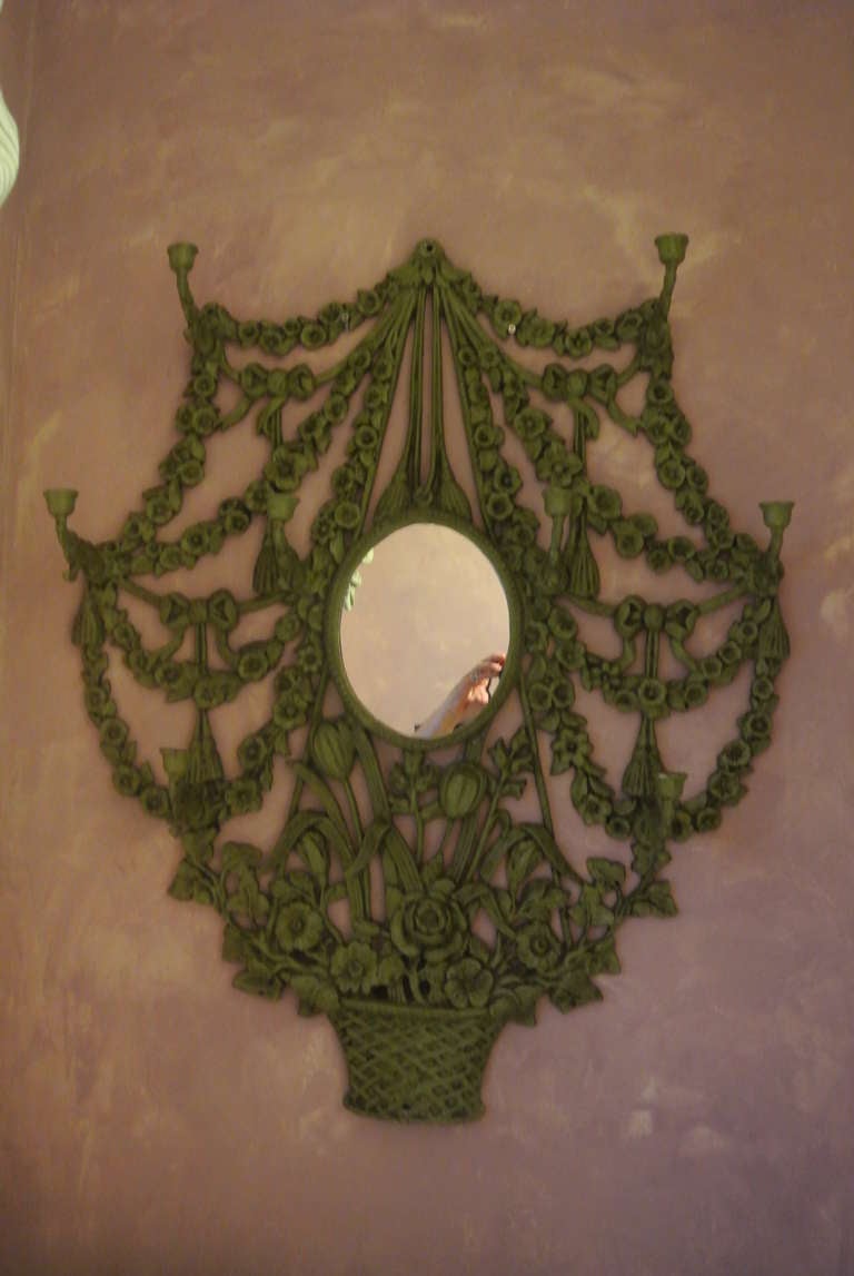 Antique Wrought Iron Floral Hat Rack with Mirror SATURDAY SALE