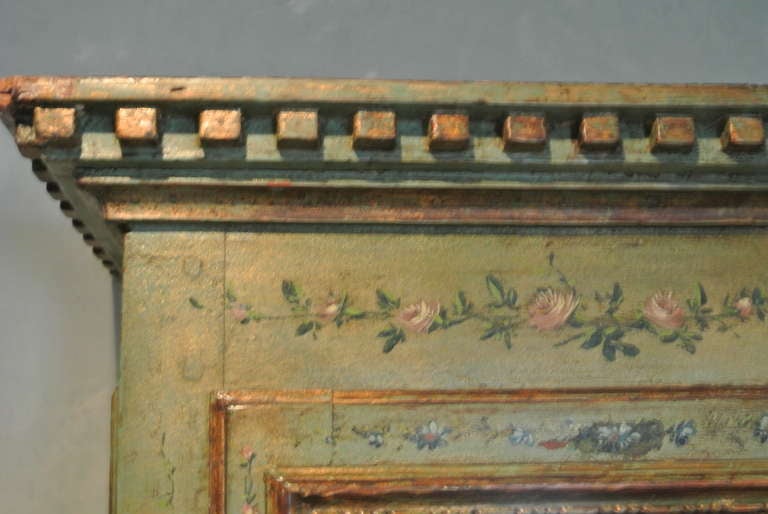 French Antique Painted Green Linen Press SATURDAY SALE For Sale