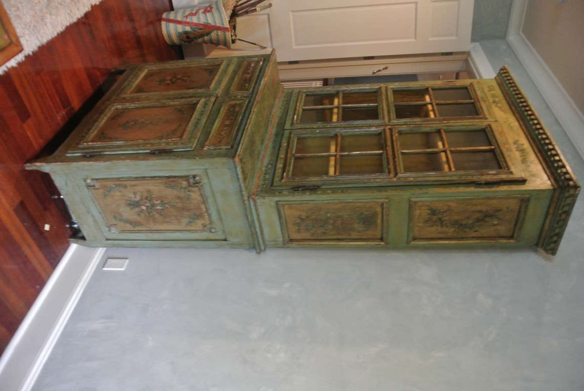 19th Century Antique Painted Green Linen Press SATURDAY SALE For Sale