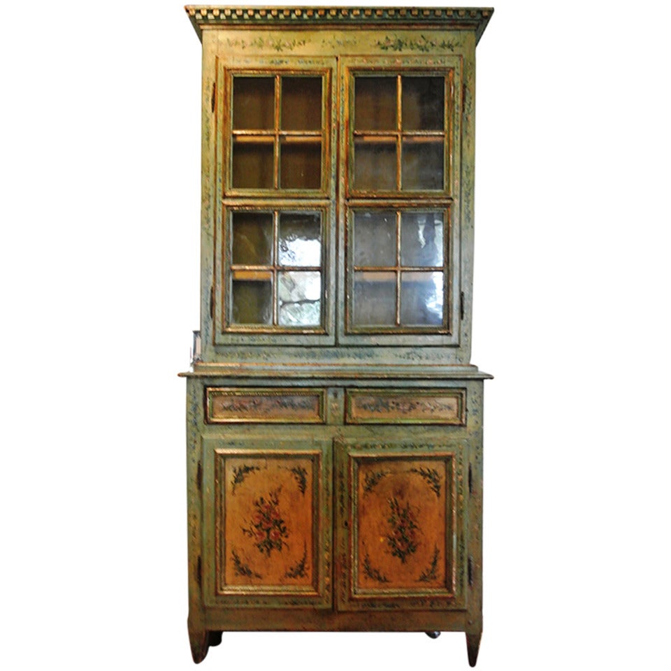 Antique Painted Green Linen Press SATURDAY SALE For Sale