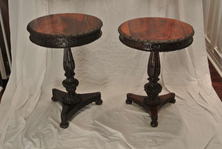 Set of William IV Carved Rosewood Tilt Top Tables  SATURDAY SALE
