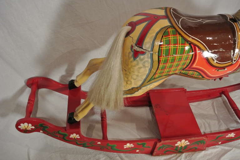 Wood Antique American Rocking Horse Carousel Figure For Sale