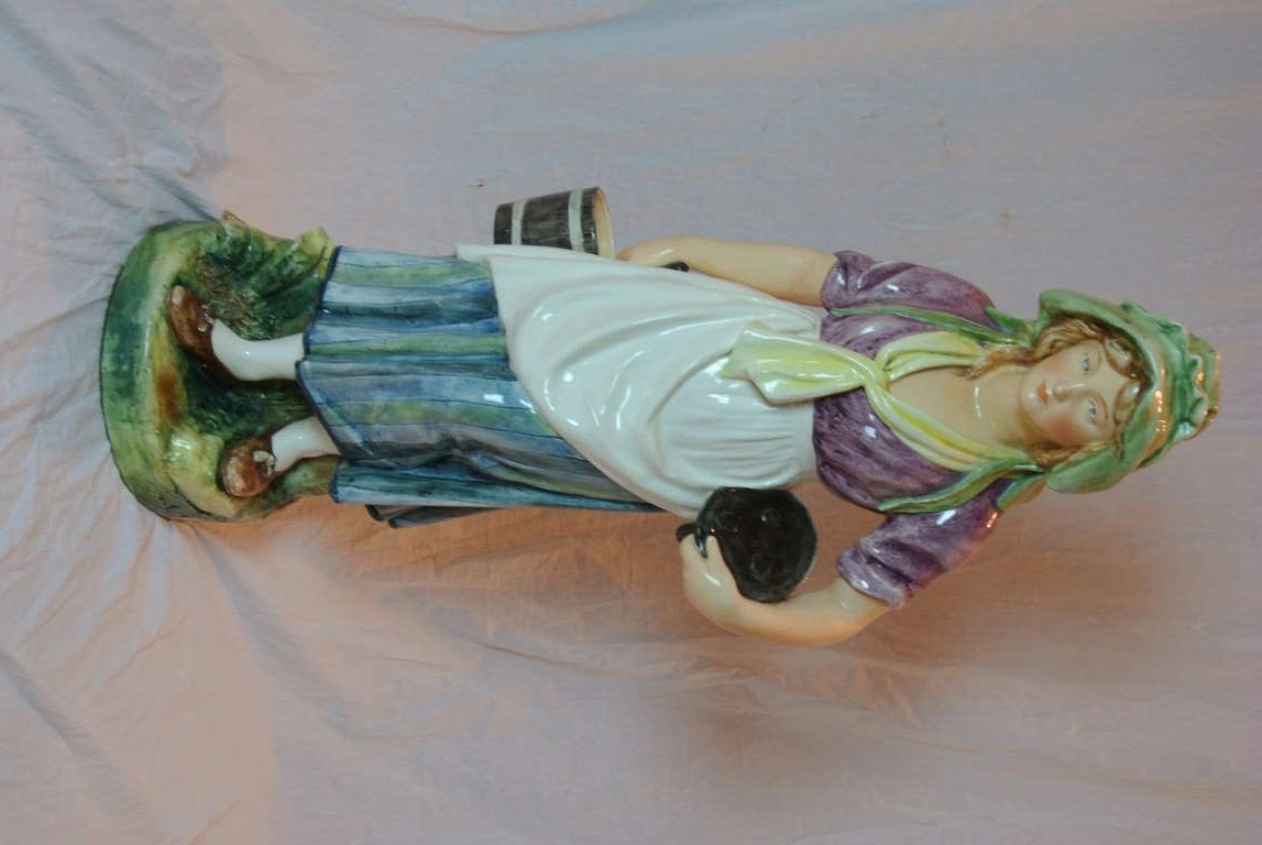 Antique Majolica Milk Maid of impressive scale, quality and condition. Beautifully painted in an almost lifelike manner.