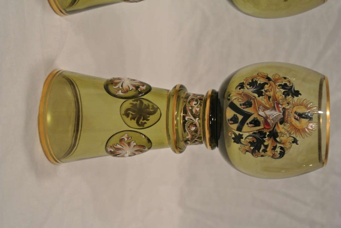 Austrian Group of 5 Green  Wine Glasses For Sale