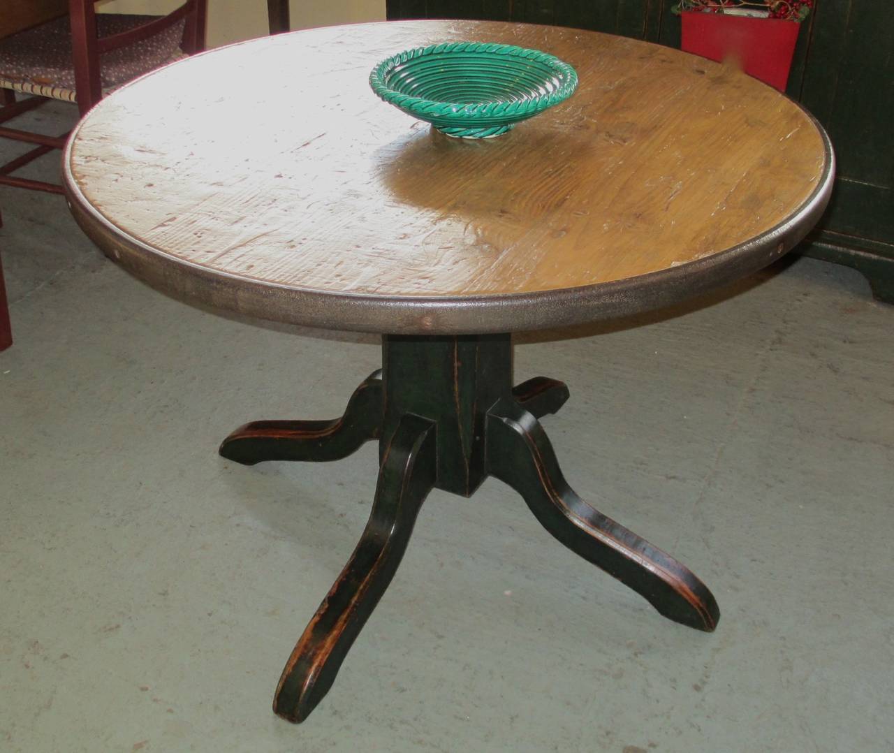 French Provincial Interesting Round Pedestal Table with Iron Rim