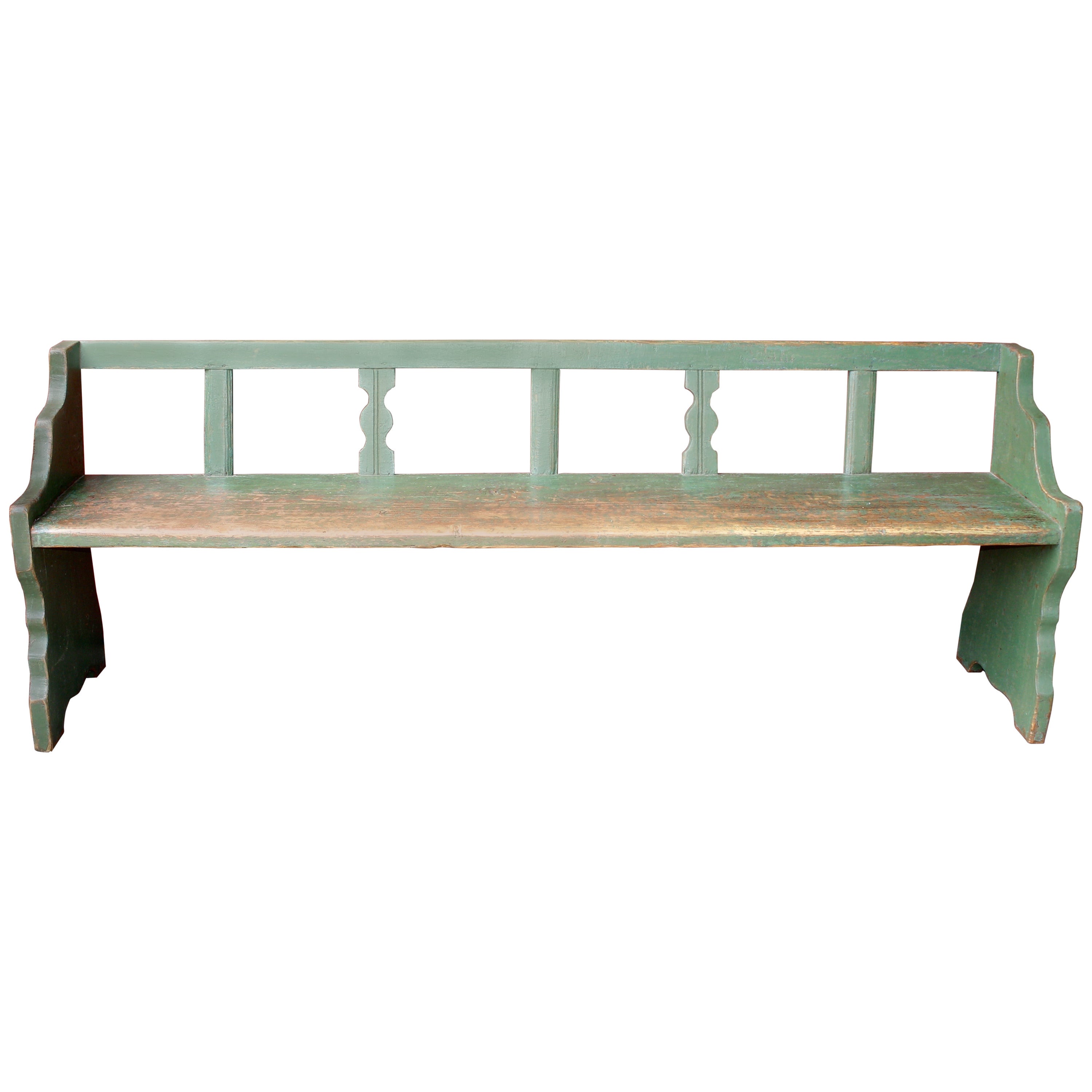 Green Sitting Bench with a Back For Sale