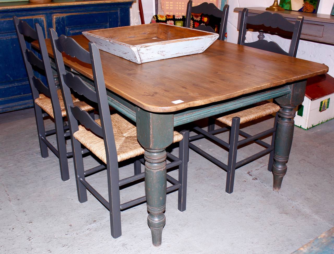 Typical kitchen farm table with turned legs