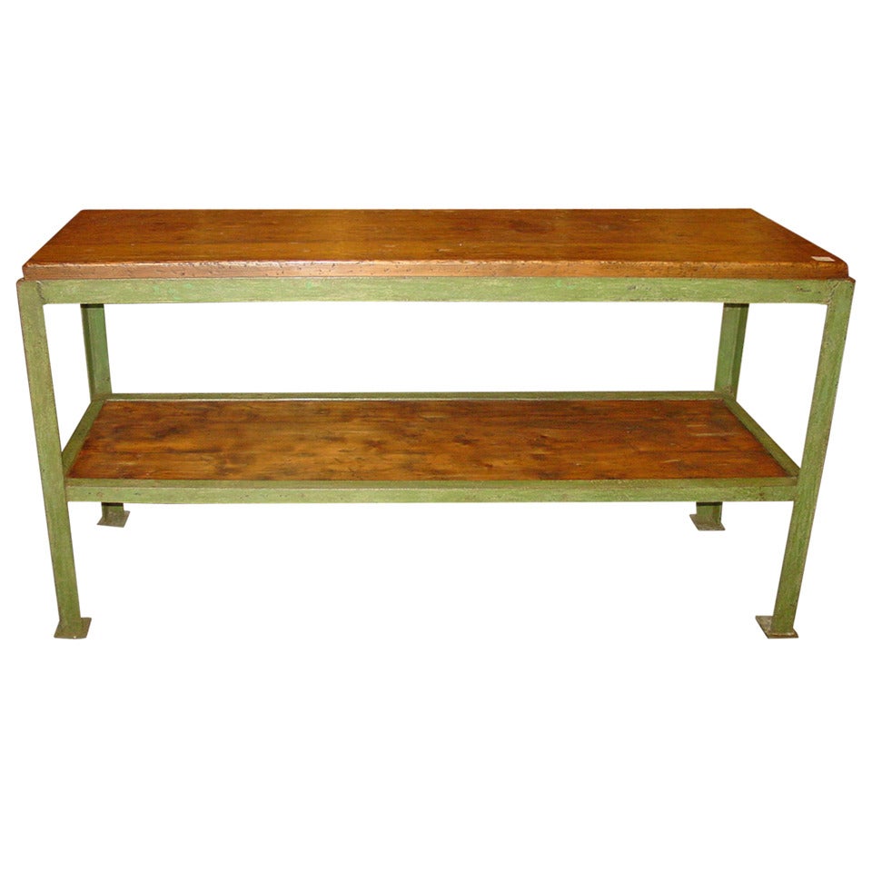 Iron Base Industrial Sideboard Workbench For Sale