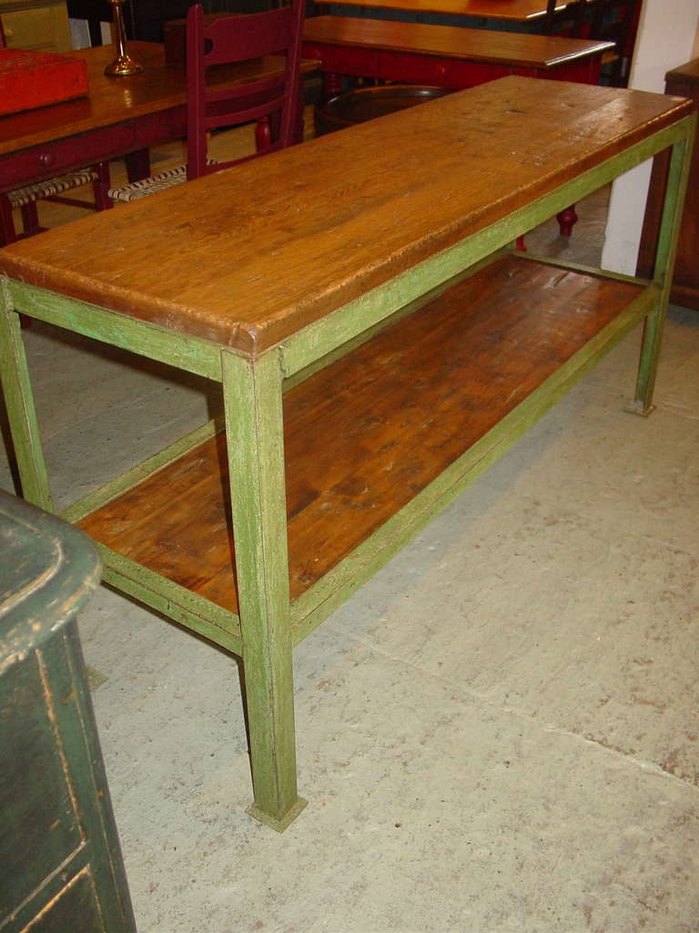 Iron Base Industrial Sideboard Workbench In Good Condition For Sale In Woodbury, CT