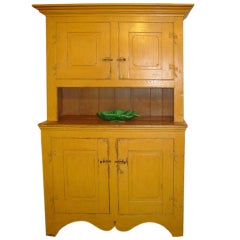 Antique Old Mustard Color Cupboard from Quebec