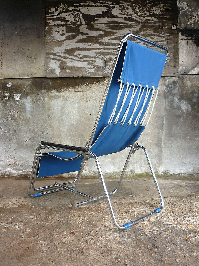 Dutch Rare Tubular Deck Chair For Sale