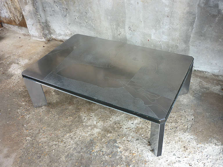 Stainless steel etched "landscape" center table