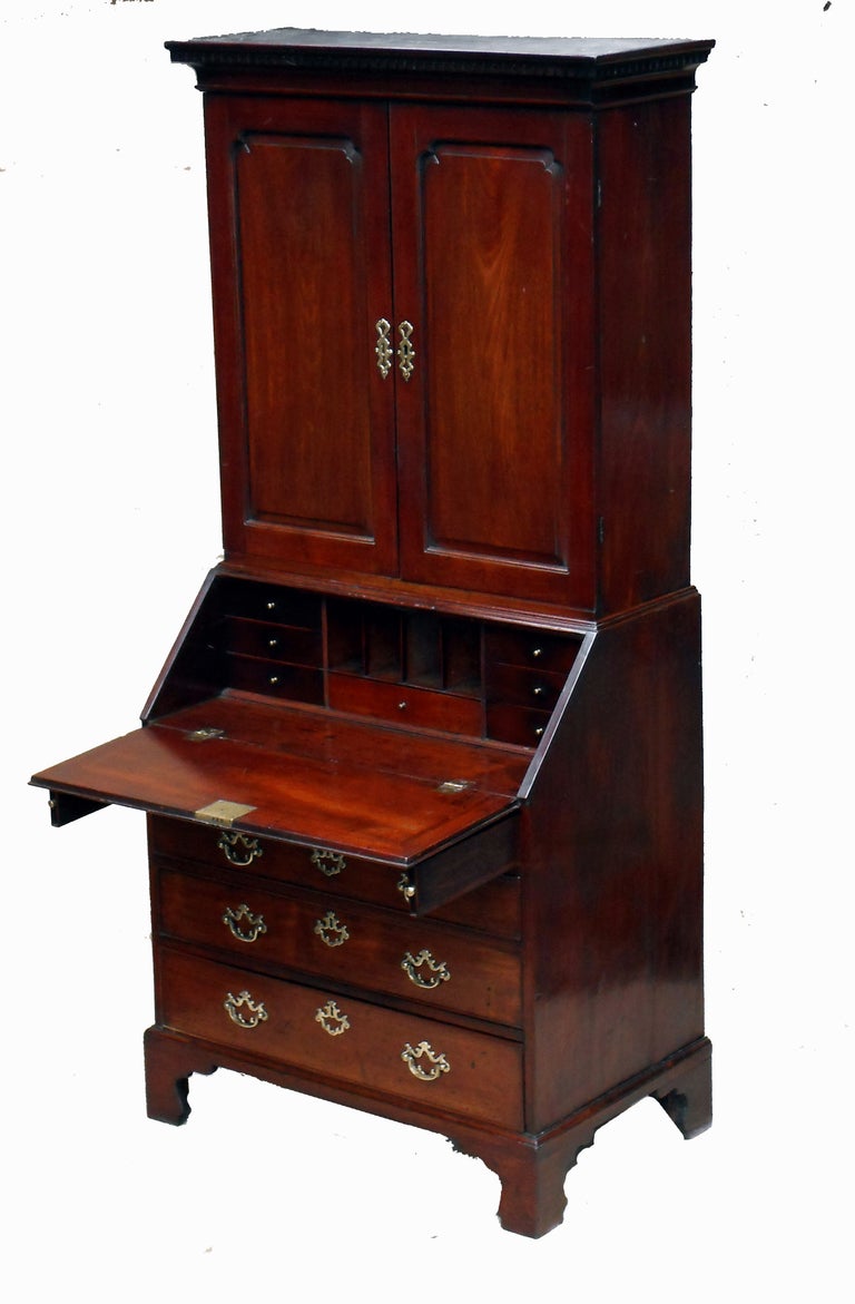 English Antique Mahogany Georgian Bureau Bookcase