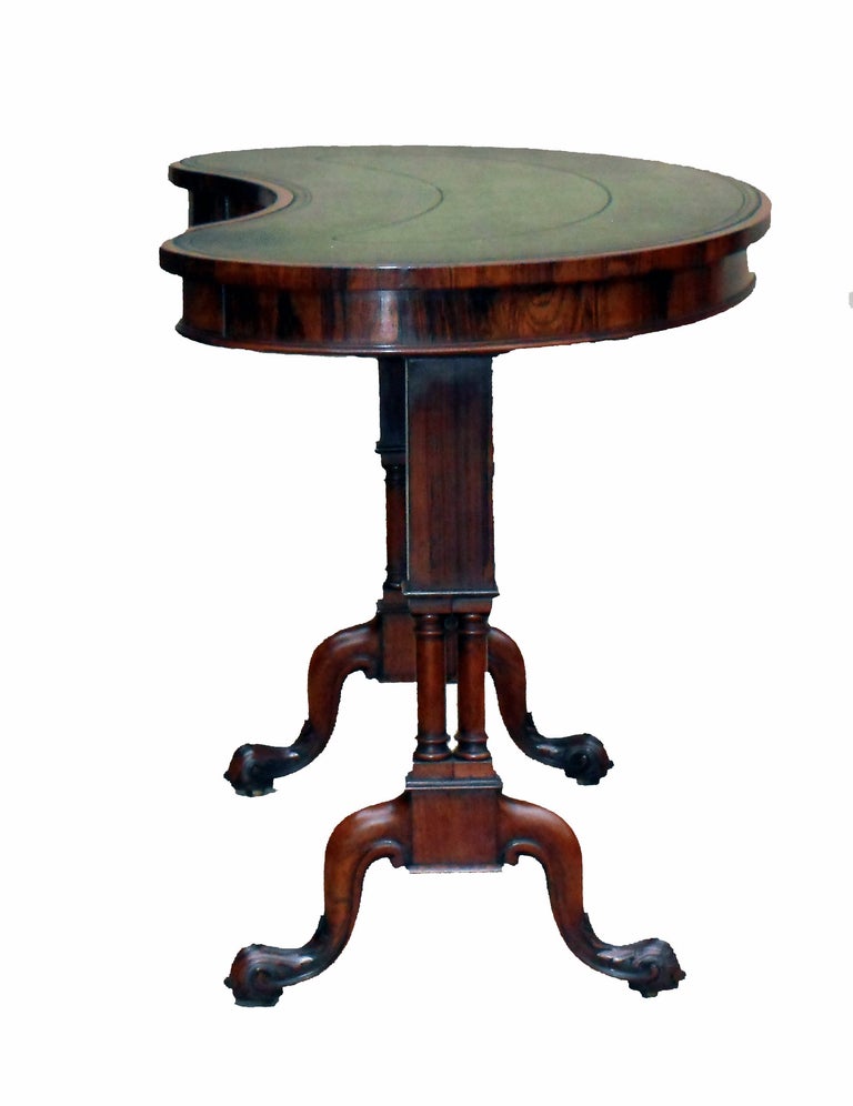 English Antique Rosewood Kidney Shaped Writing Table 