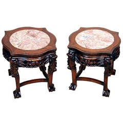 Antique Pair Oriental Hardwood Coffee Tables