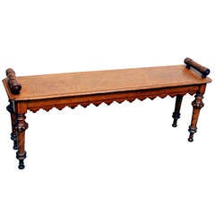 Antique Victorian Oak Window Seat Hall Bench