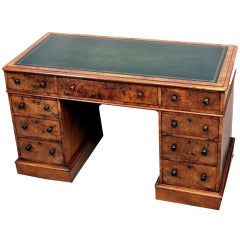 Antique Victorian Walnut Pedestal Desk