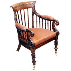 Antique Regency Oak Library Bergere Type Chair