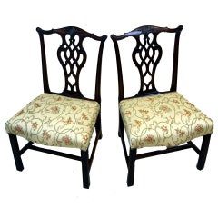 Antique Pair Chippendale Side Chairs 
