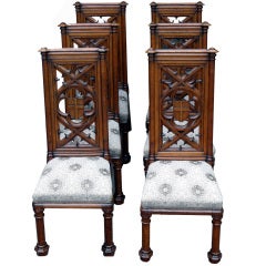 Antique Victorian Set Of Six Oak Dining Chairs 