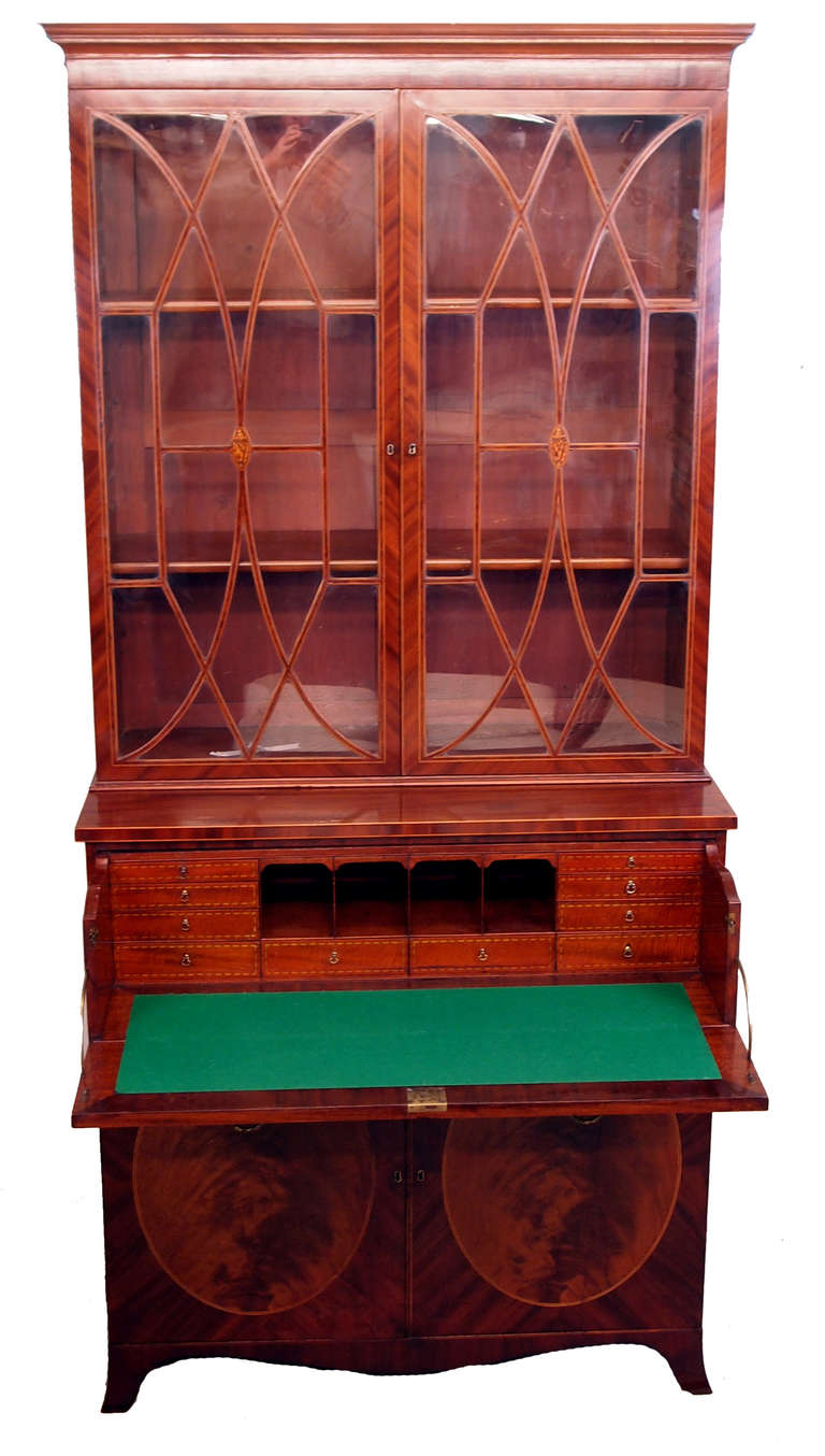 Antique Georgian Mahogany Secretaire Library Bookcase