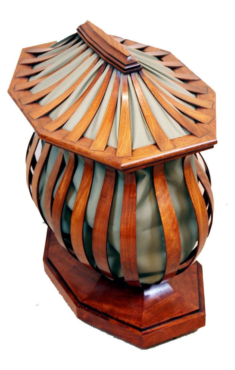 Folk Art Antique Mahogany Bombe Work Box or Basket