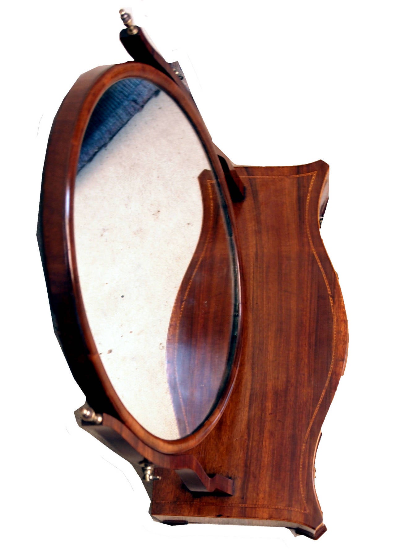 A Very Good Quality Late 18th Century Mahogany And Padouk 
Dressing Table Mirror With Oval Plate Above Serpentine Base 
With Three Drawers Raised On Original Ogee Feet