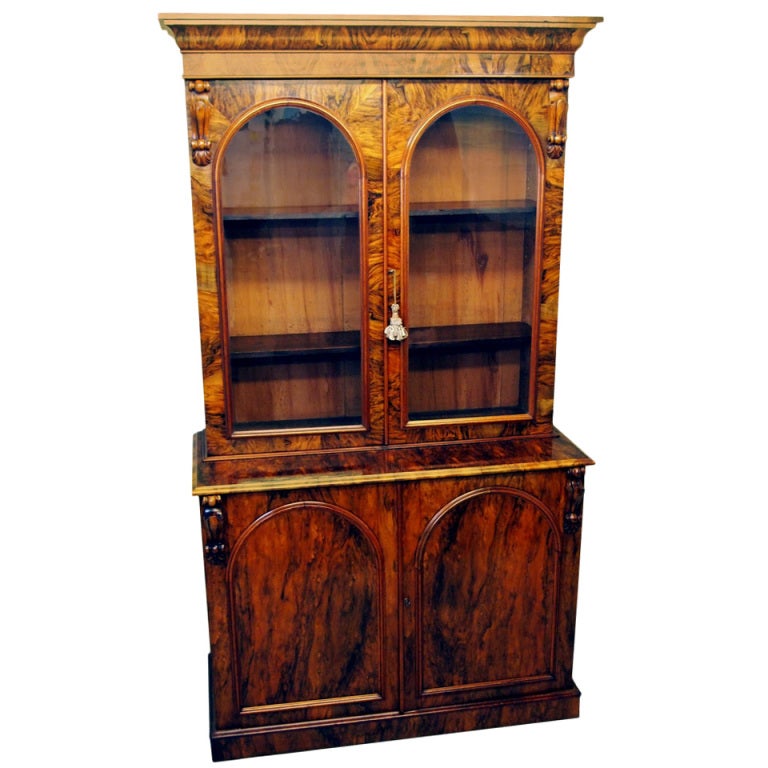 Antique Victorian Burr Walnut Library Bookcase For Sale at 1stdibs