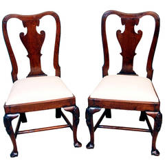 Antique Georgian Pair of Walnut Side Chairs