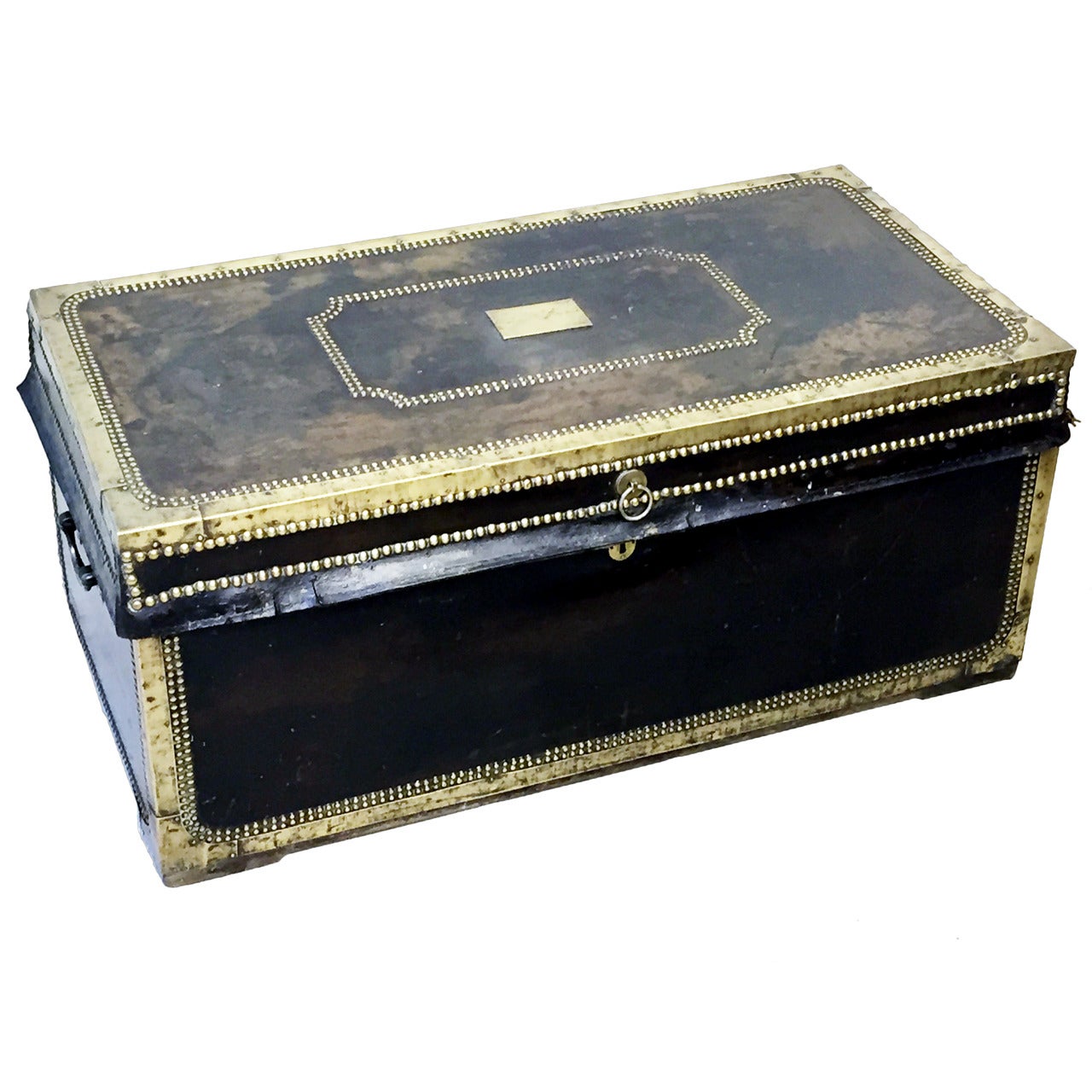 Antique Camphor Wood and Leather Military Campaign Trunk