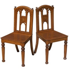 Antique Gothic Oak Hall Chairs 