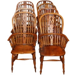 Antique Set of Eight Ash and Elm Windsor Chairs