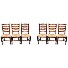 Antique Set of Six Ladderback Dining Chairs