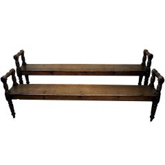 Antique Victorian Pair Of Oak Hall Benches