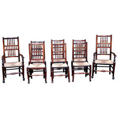 Antique Set of Eight Early 19th Century Spindle Back Dining Chairs