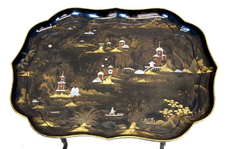 Antique Papier Mache Tray On Stand