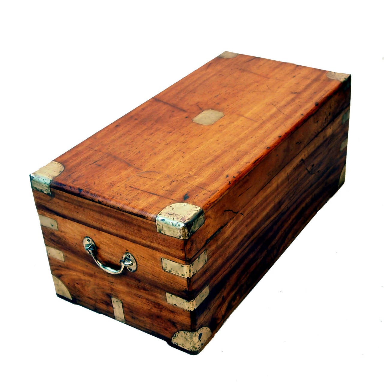 Antique Small Camphor Wood Military Campaign Trunk