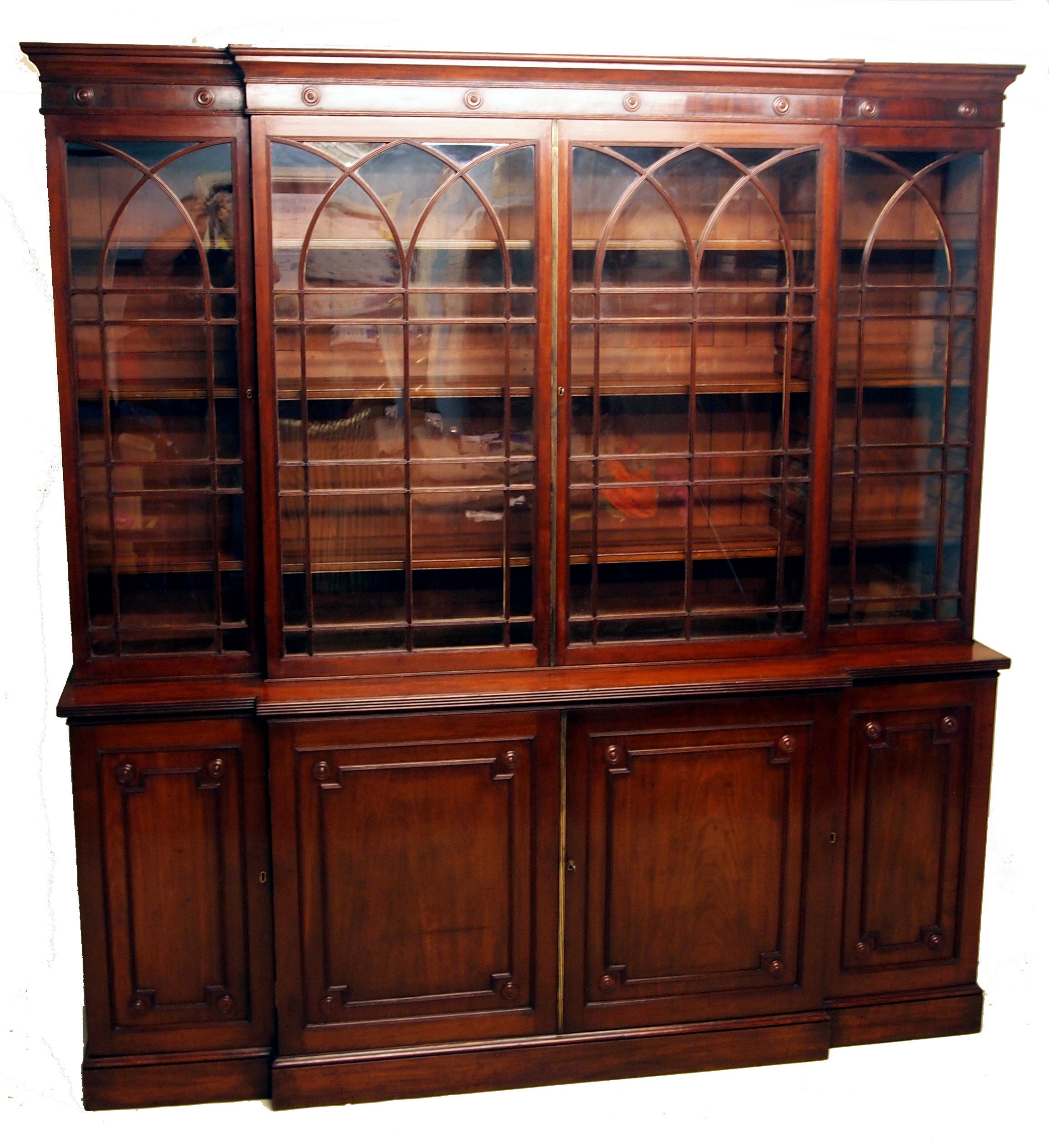 Antique Georgian Mahogany Breakfront Bookcase 