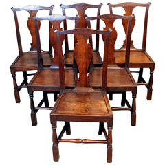 Antique Georgian Set Six Oak Dining Chairs