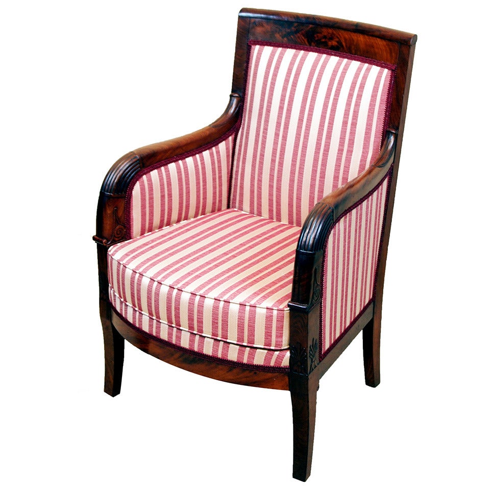 19th Century Mahogany French Empire Library Armchair