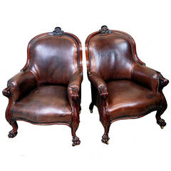 Antique Pair of 19th Century Mahogany Library Chairs