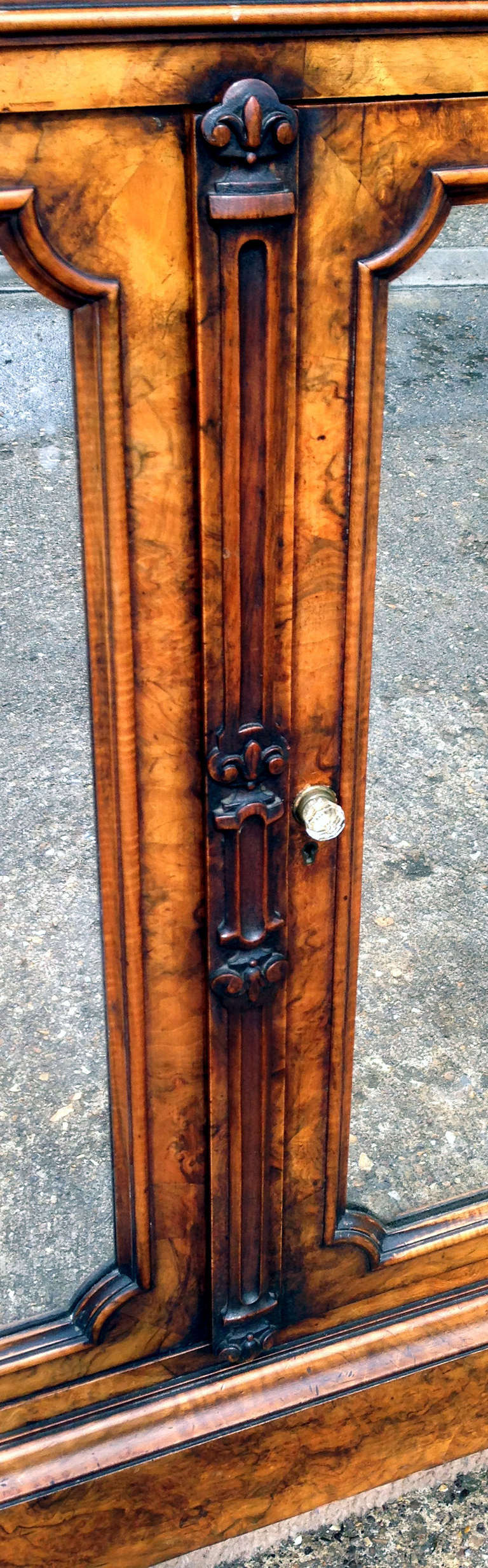 English Antique Victorian Walnut Breakfront Side Cabinet