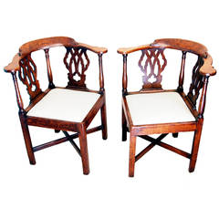 Antique Georgian Pair of Oak Corner Chairs