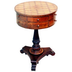 Antique Mahogany Parquetry Drum Table