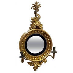 Antique Small Regency Gilt Convex Mirror