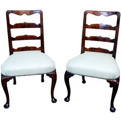 Antique Queen Anne Pair Of Walnut Side Chairs