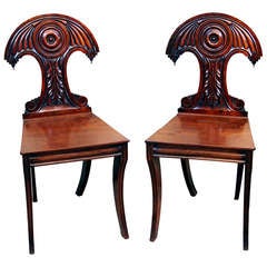 Antique Regency Mahogany Pair of Hall Chairs