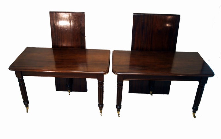  	A Superb Quality Regency Period Mahogany
Concertina Action Extending Dining Table Having Three
Removable Leaves Standing On Elegant Turned And
Fluted Legs With Original Brass Castors

Height - 28.5in
Depth - 48in
Length - 50in (closed)
Length -