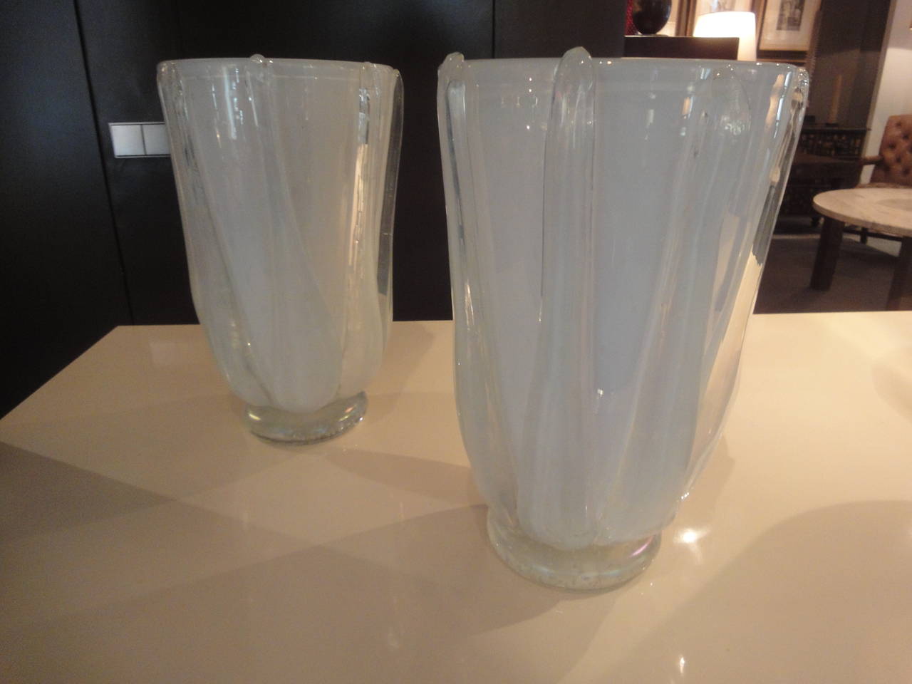 Italian Pair of Murano Glass Vases For Sale