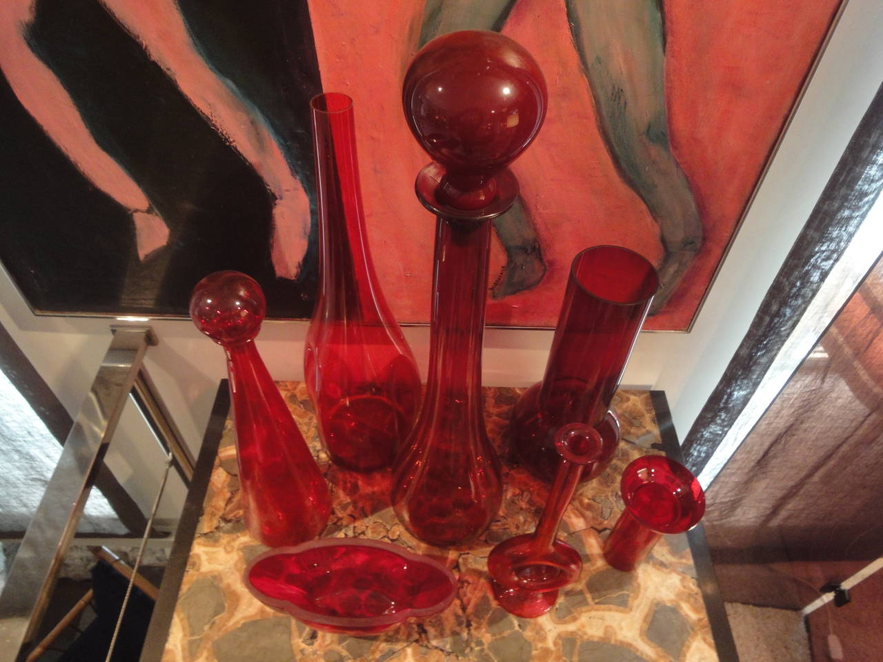 Mid-20th Century Collection of Seven Red Vases For Sale